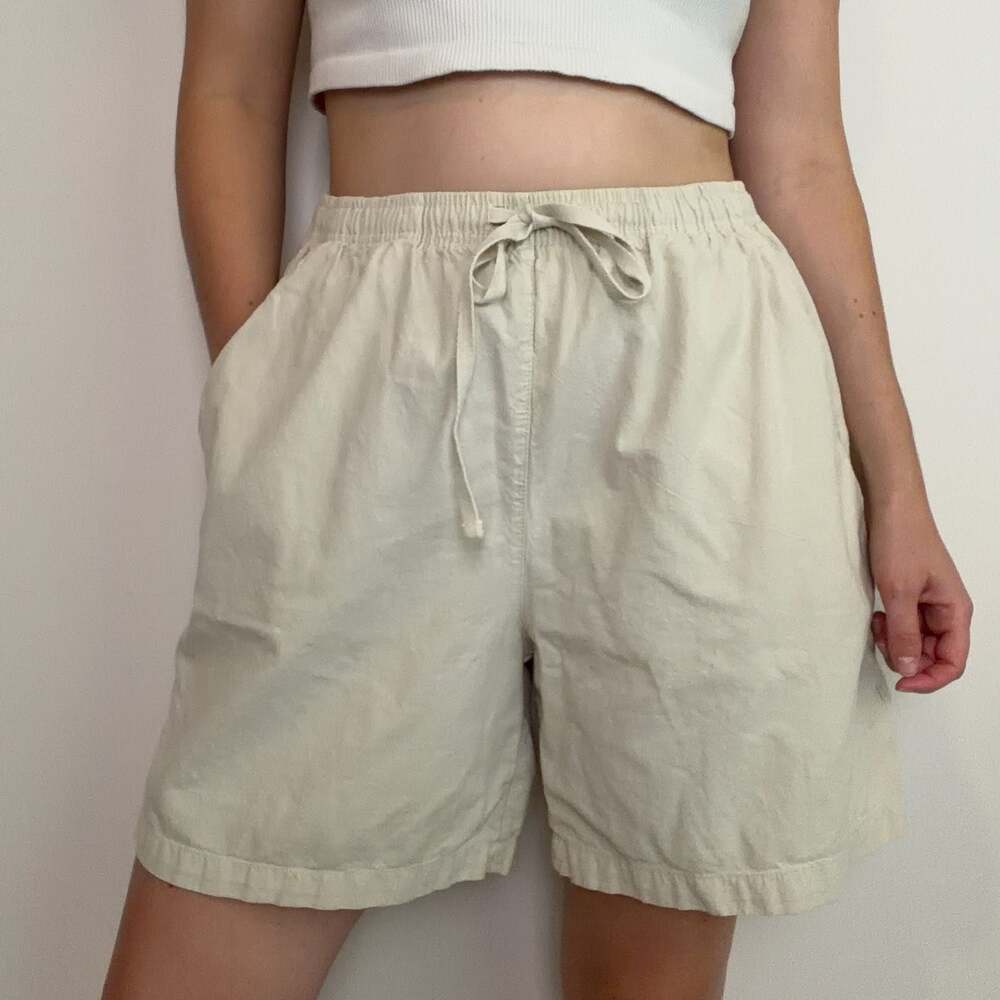 Classic Elements 100% Cotton Beige Elastic Waist Drawstring Pull-On Shorts